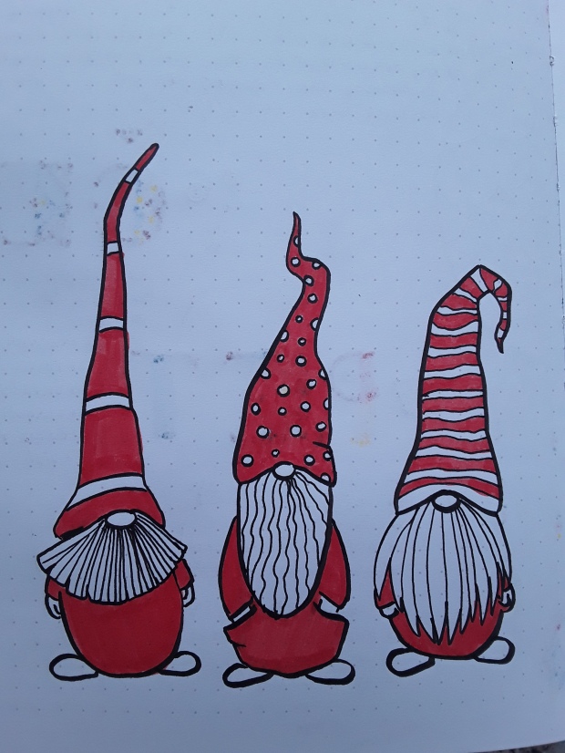 Gnomes on my happy page in bullet journal. 