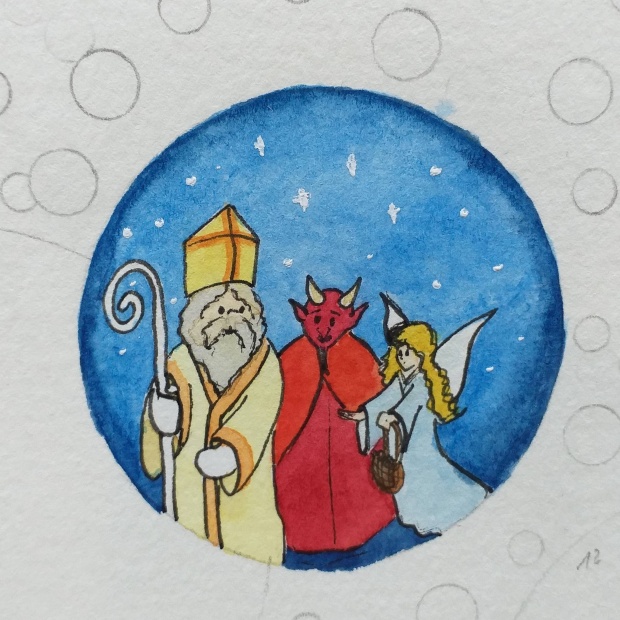 St. Nicolaus' procession - he has two kinds of companions: angels and devils, called Krampus in Austria or "parkelj" here.