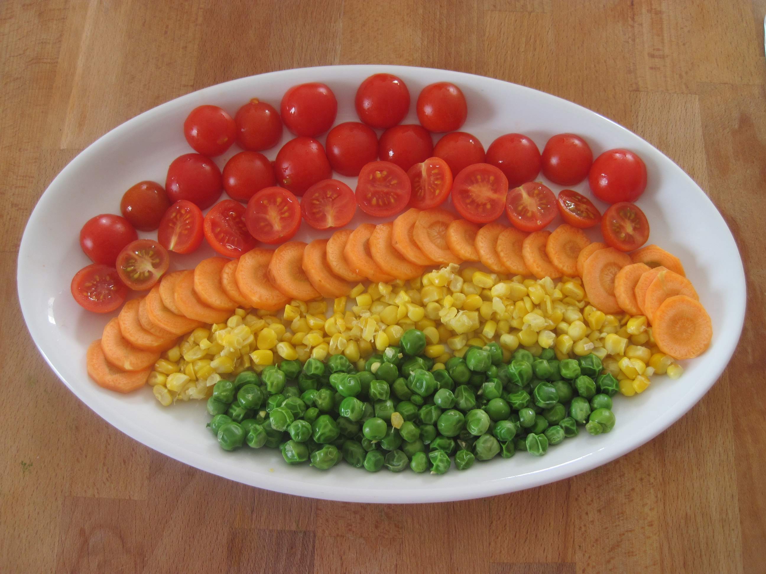 A rainbow veggie platter - this is how you get the little kids to love veggies;)