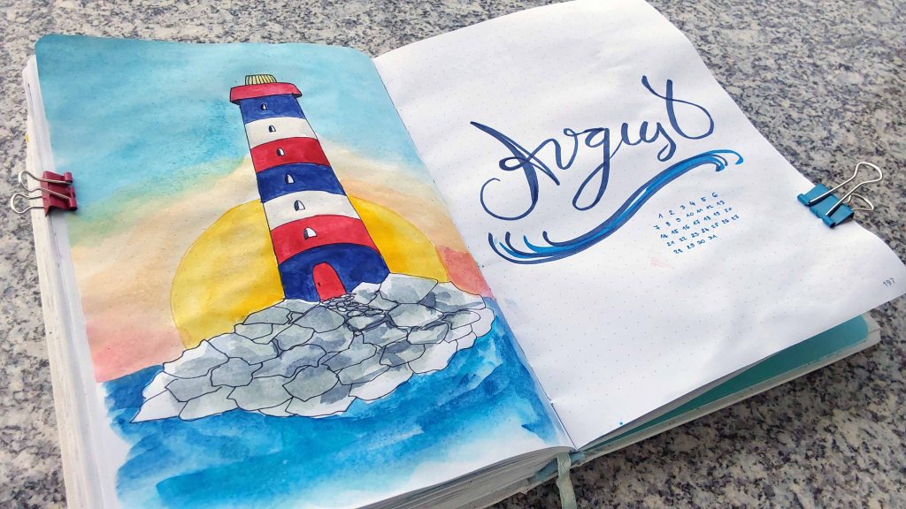 Lighthouse is the theme for the August bullet journal.